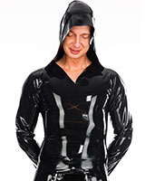 Hooded Latex Shirt with Long Sleeves - Up to Size 3XL