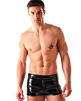 Black Gloss PVC Boxer Shorts With Thru Zip