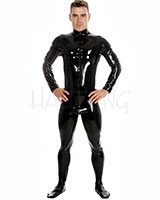 Glued Black Latex Catsuit with Feet and 2 Way Zipper