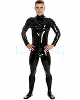 (Bild für) Ganzanzug aus geklebtem schwarzem Latex mit Füßen und 2-Wege-RV